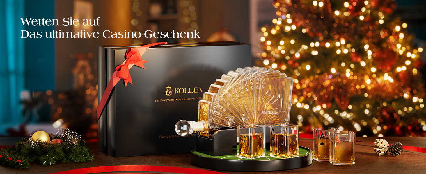 Набір для віскі Kollea Blackjack: Декантер 37,2 Oz та 4 келихи, стиль Казино, подарунок для чоловіків