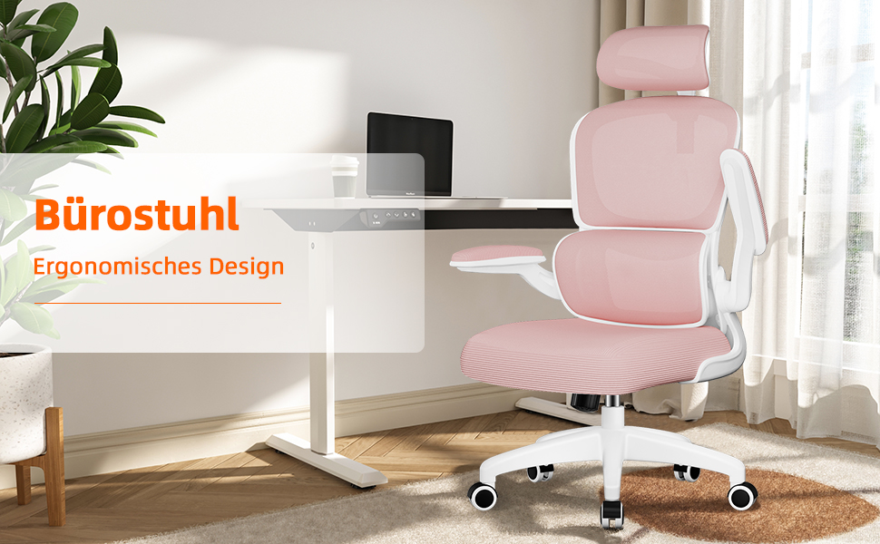 Ергономічне крісло для офісу з регульованою підголовником, підтримкою попереку та відкидними підлокітниками, крісло для начальника, 150 кг, функція гойдання до 135° (Рожевий, Модель 2)