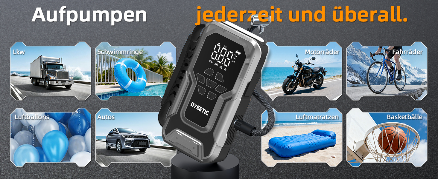 Powerbank Starthilfe 6000A з компресором 150PSI: портативний пусковий пристрій для авто/мото (бензин, 10.0L дизель) з LED ліхтариком QC3.0, срібний