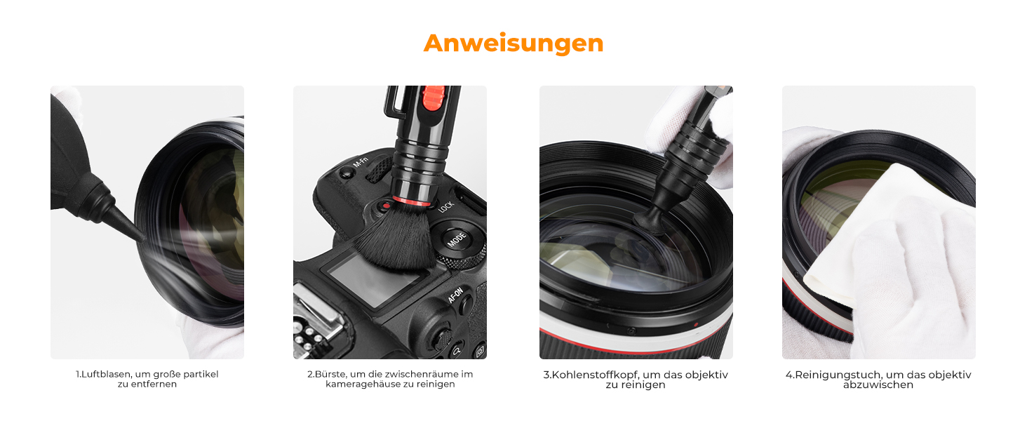 Набір для чищення об'єктивів K&F Concept 3-в-1: для фотоапаратів, об'єктивів, фільтрів, телефонів. Lenspen, щітка, повітряний насос, мікрофібра.