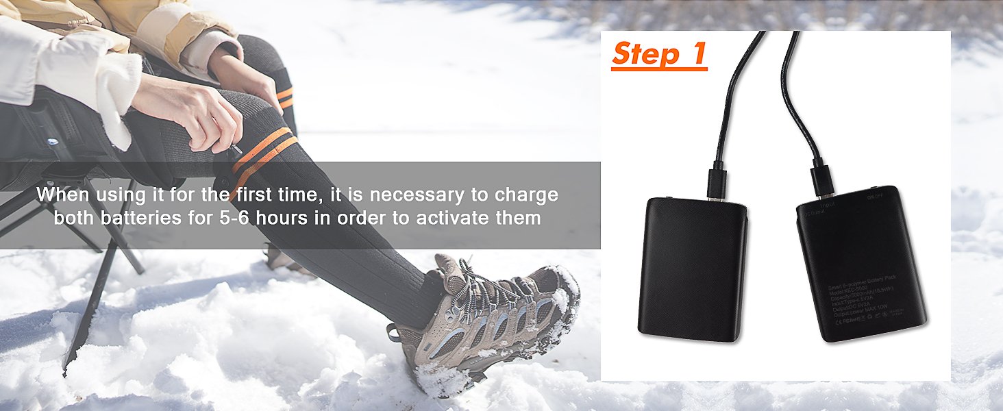 Обогревні шкарпетки з підігрівом, 5000mAh, акумулятор, до 65°C, чорний колір, розмір 36-42