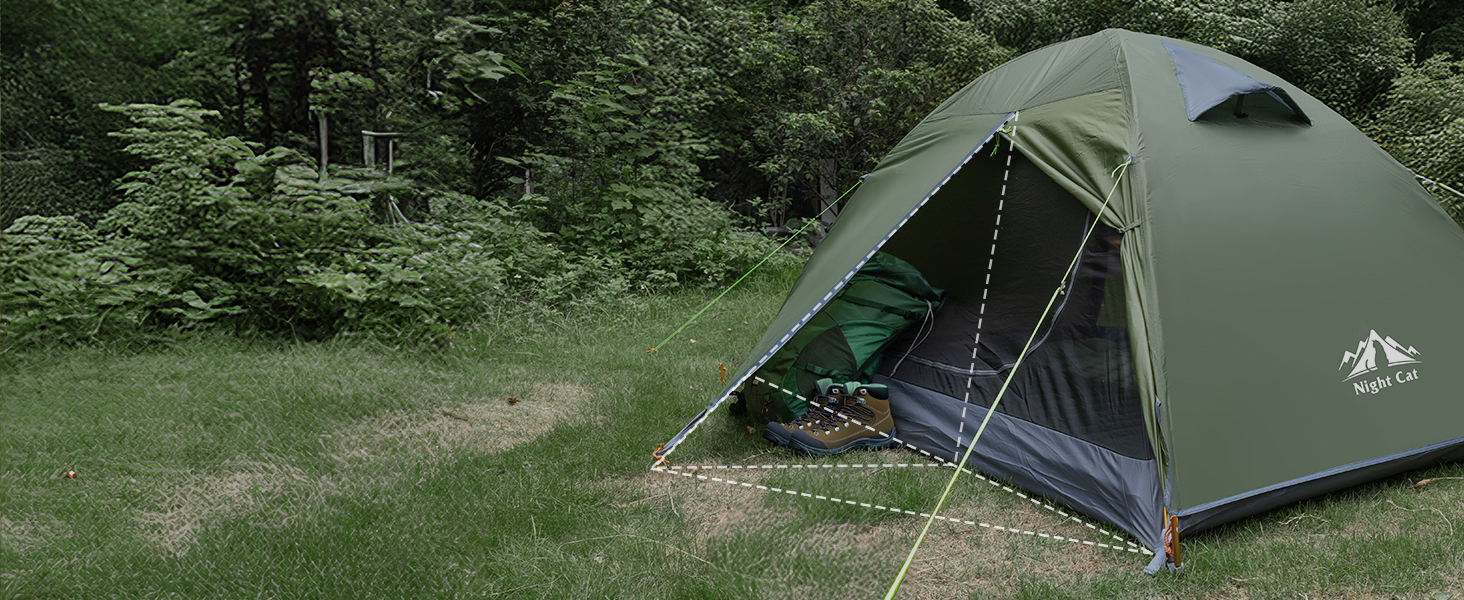 Намет Night Cat Camping для 2 осіб: Водонепроникний, легкий, 3 сезони, з тамбуром, зелений