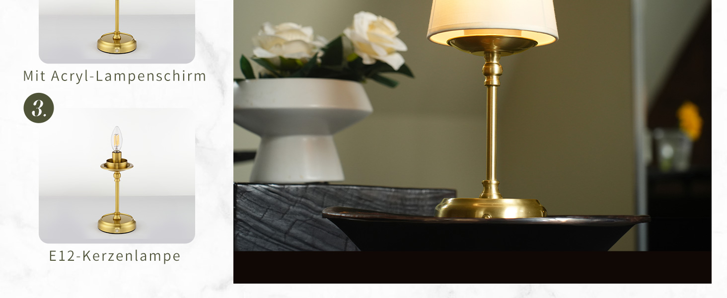 Нічник бездротовий акумуляторний Wiederaufladbare з димером та лампочкою для спальні, вітальні, їдальні - Золотий A-gold