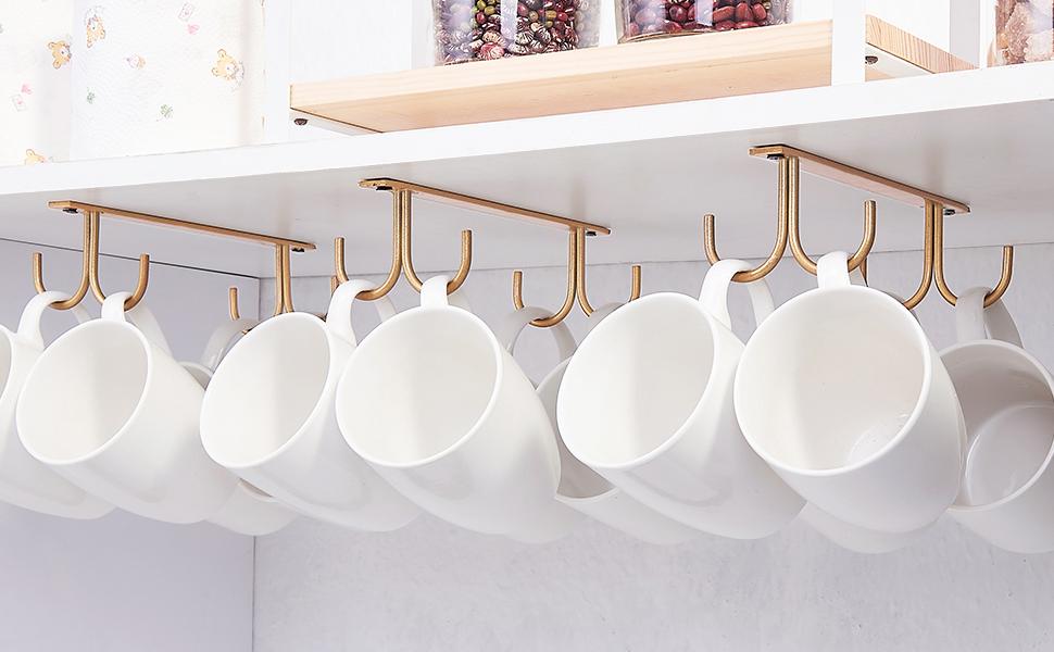 Тримач для чашок під шафу FOMANSH, 12 гачків для чашок, білий (золотий)