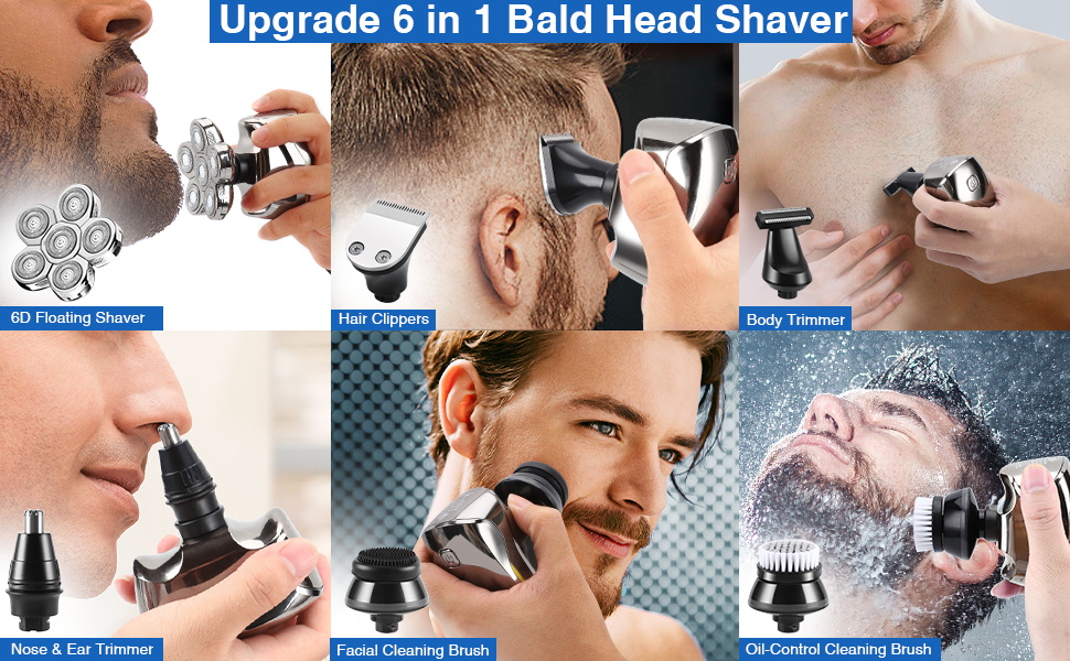 Електричний гоління для чоловіків Glatzen: 7D плаваюча головка для гоління, ротаційний гоління 6 в 1, багатофункціональний гоління для голої голови, вологостійкий, триммер для бороди, носа та вусів, набір для догляду, золотий