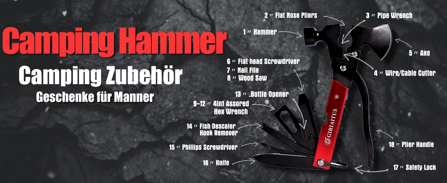 Мультитул 16 в 1 для чоловіків: інструмент для кемпінгу, виживання, подарунок на День батька (червоний)