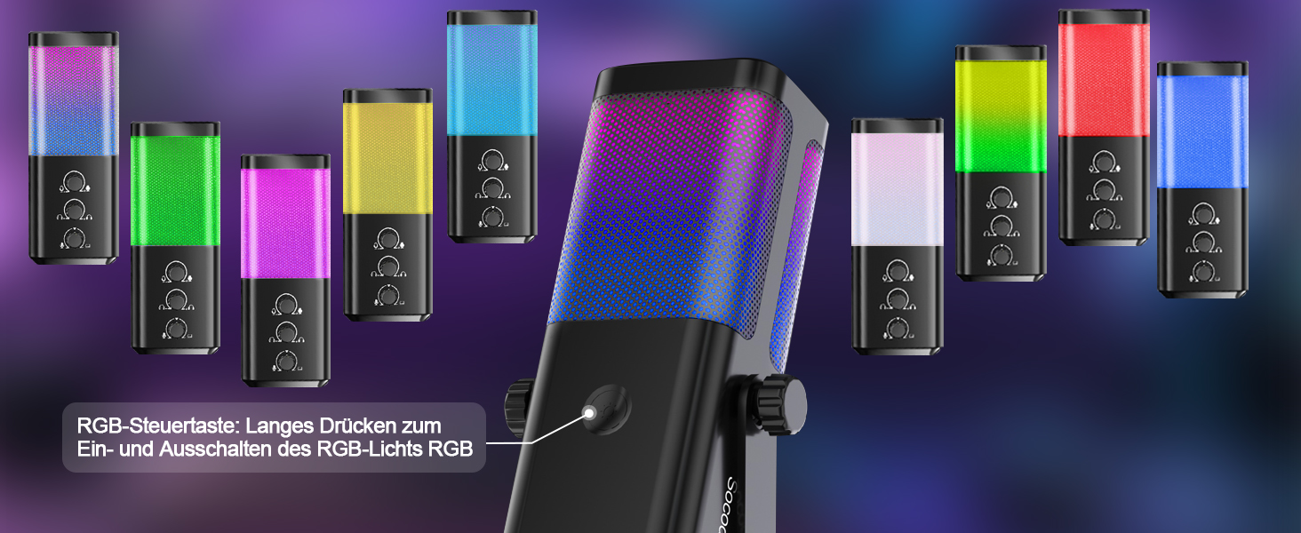 Мікрофон USB для ігор та стрімінгу з RGB підсвічуванням та шумозаглушенням. Підходить для ПК, PS4, PS5, Mac, запису подкастів та ASMR.