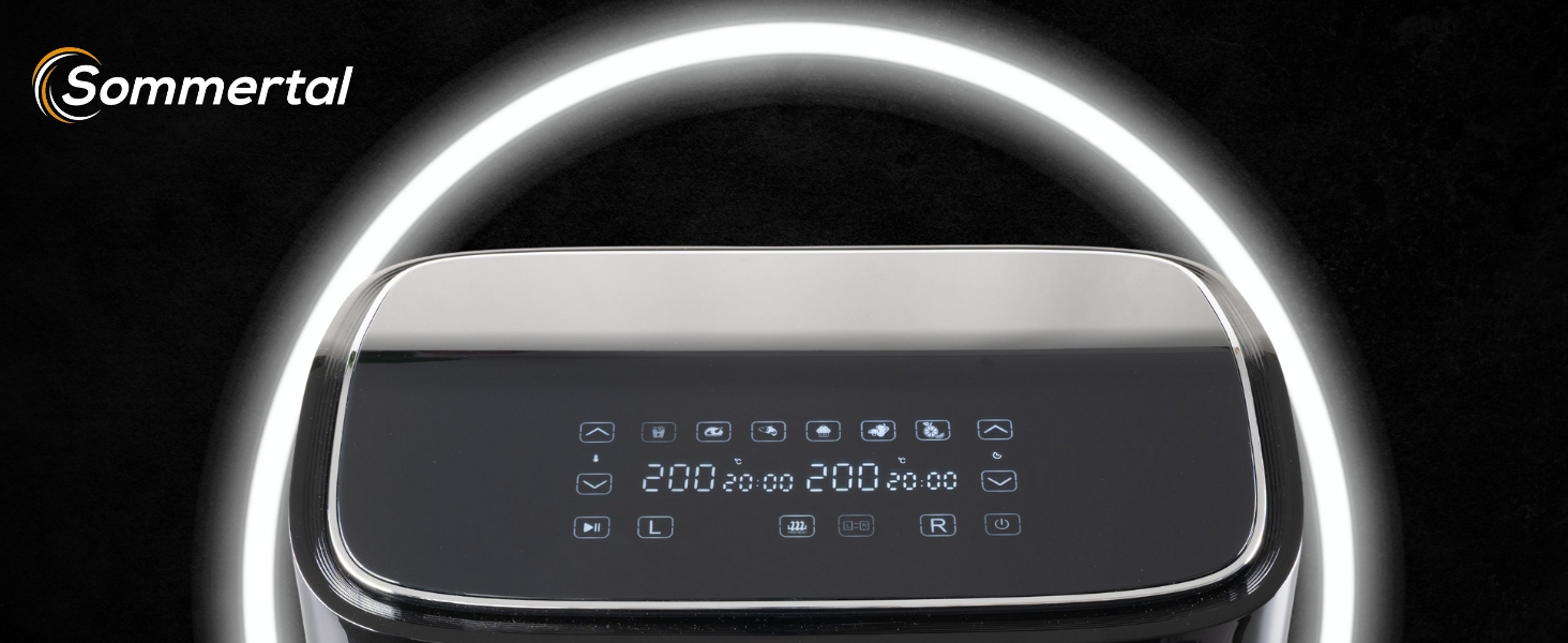 Фритюрниця повітряна Sommertal HF760-7,6L XXL з сенсорним екраном, 8 програм, 2000 Вт - енергоефективна та здорова, велика фритюрниця Air Fryer (9.0L Dual)