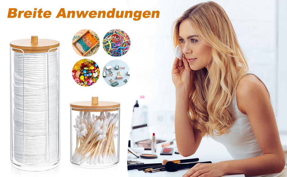 Тримач для ватних дисків та паличок Fulushouxi Gaumoeny, 2 шт, бамбуковий, прозорий органайзер для косметики, ванної кімнати