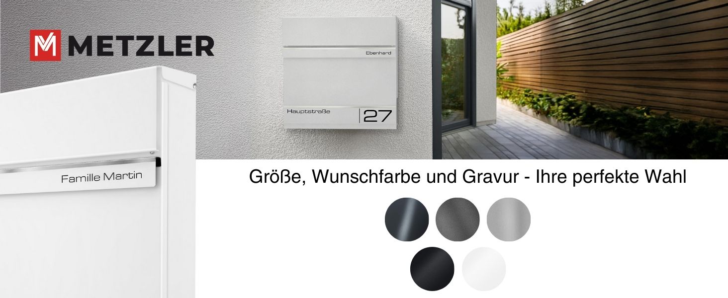 Поштова скринька Metzler Anthrazit RAL 7016 з газетницею та номерним знаком – персоналізована лазерна гравірування, сучасний поштовий ящик з табличкою, водонепроникний та стійкий до іржі | Модель Hermann (RAL 9016)