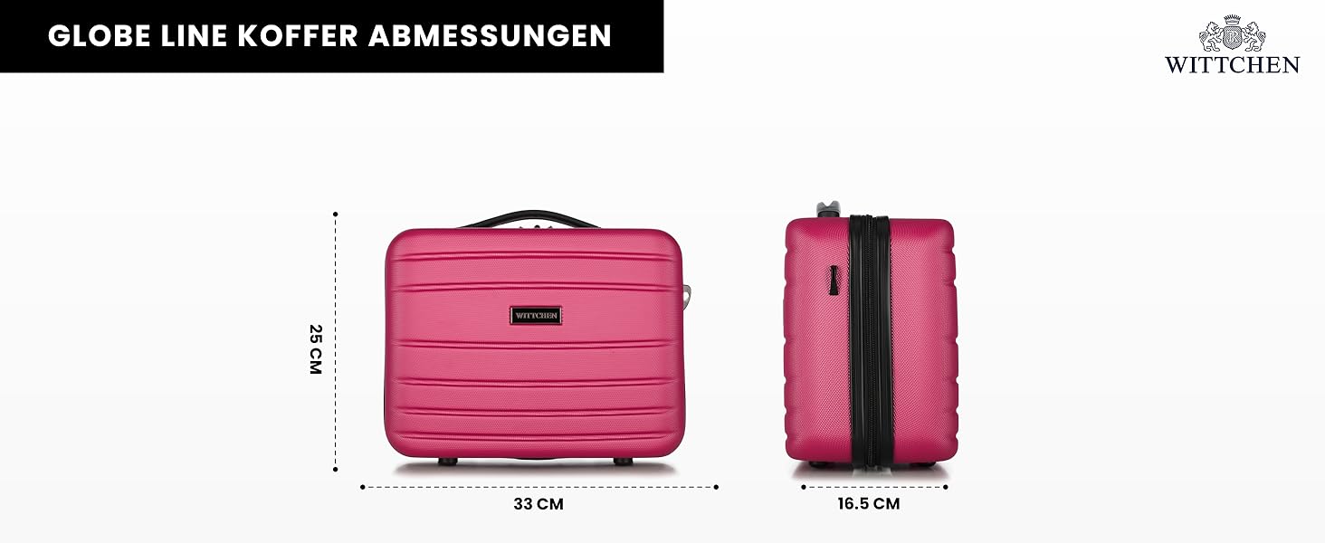 Набір валіз WITTCHEN Globe Line: 4 валізи, жорсткий корпус ABS, телескопічна ручка, кодовий замок, 4 колеса. Підходить для Lufthansa, Eurowings, Ryanair, Condor, Discover Airlines (Рожевий)