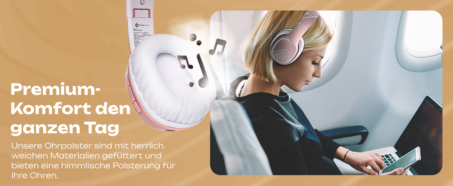 PowerLocus P7 Bluetooth навушники Over-Ear, складні, бездротові з басами, Hi-Fi стерео, з функцією гучного зв'язку, USB-C зарядка, тривалий час роботи, для iPhone/PC/TV (Line Rose Gold)