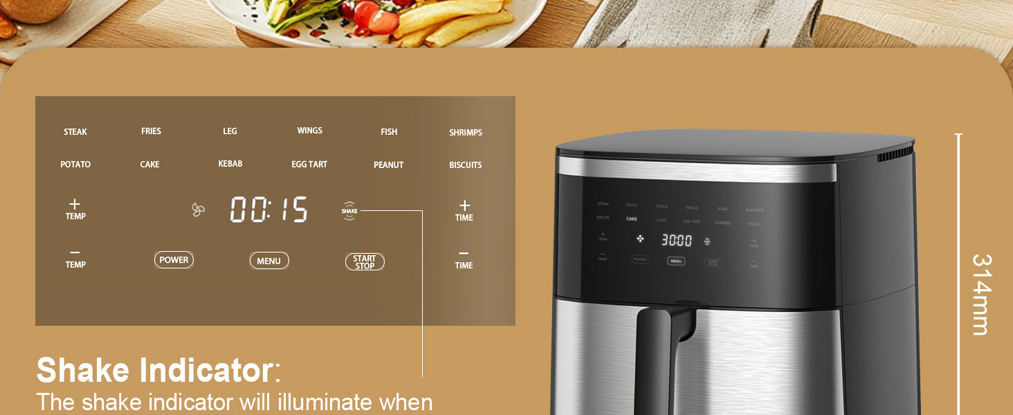 Фритюрниця без олії 7L XXL з сенсорним екраном, 12 програм, 1800W, чорний/сталь