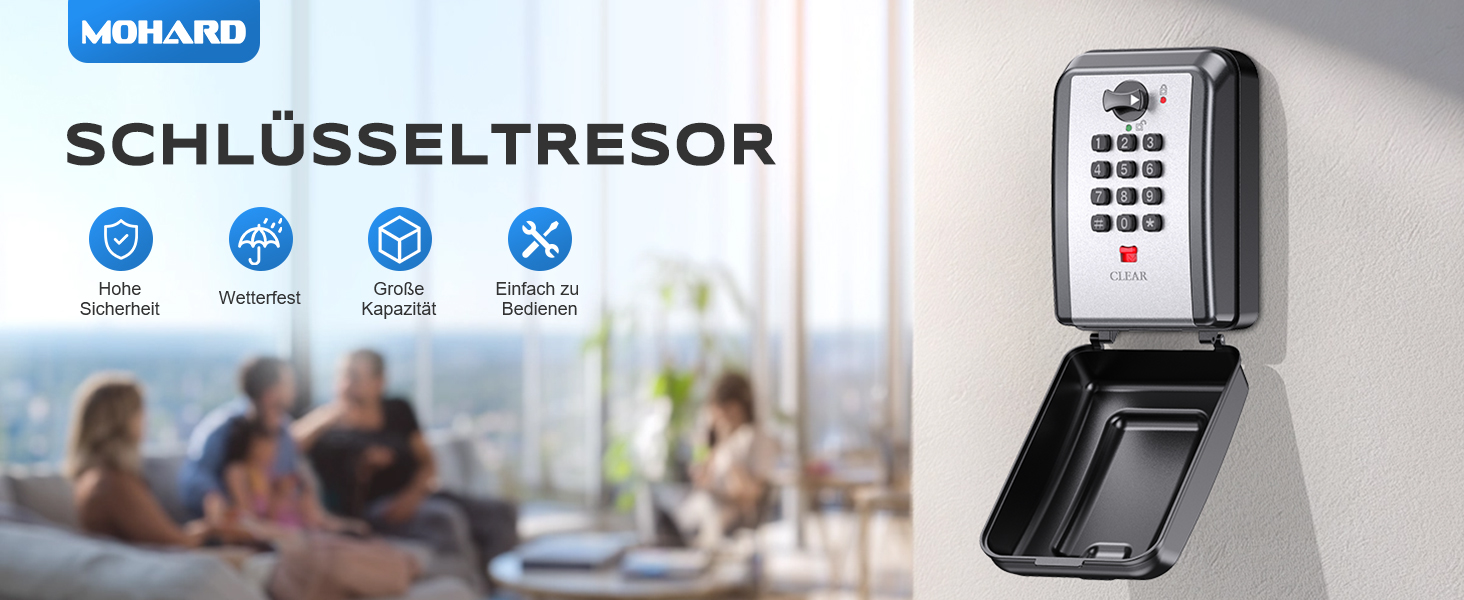 Шлюзовий сейф Mohard з кодовим замком для кріплення на стіні, 12-позиційний, велика місткість, вологостійкий, для дому, офісу, гаража
