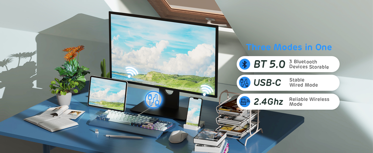 Механічна клавіатура RK ROYAL KLUDGE RK96 RGB Limited Ed: 96 клавіш, 90% layout, Bluetooth 5.0/2.4G/USB-C, Hot-Swap, RGB підсвітка, RK Yellow Switch, Wald Blau, QWERTY