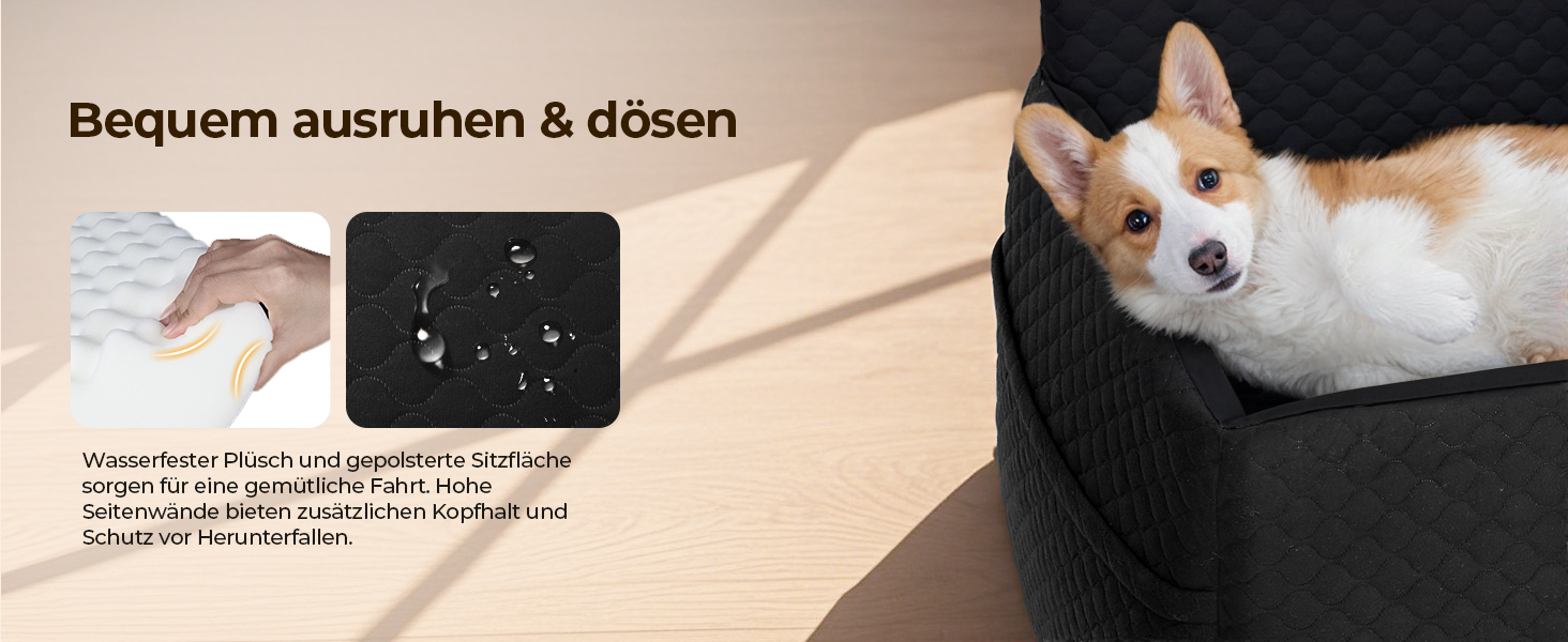 Автокрісло для собак Petcozife - чорний, для собак до 15 кг, знімний, з товстим килимком та 2 страхувальними ременями