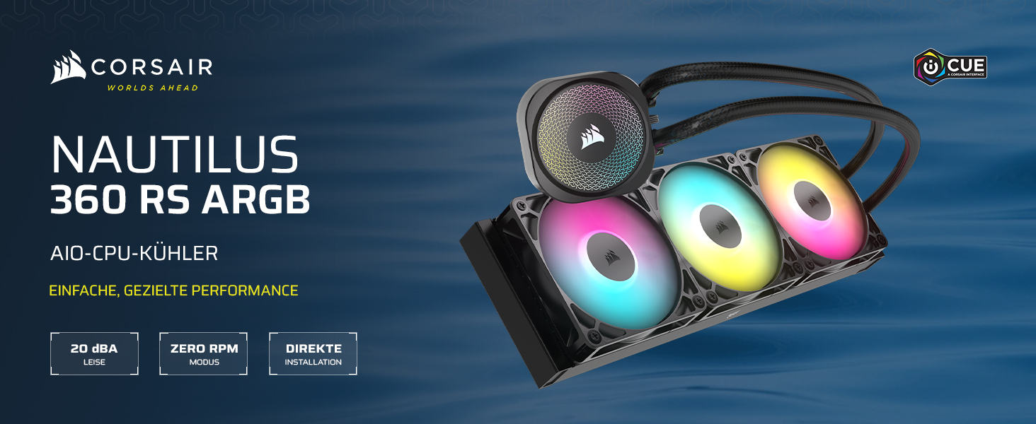 Система водяного охолодження Corsair Nautilus 360 RS для CPU - тиха, з прямим підключенням до материнської плати, сумісна з Intel LGA 1851/1700, AMD AM5/AM4, 3x RS120 вентилятори (ARGB, 360mm AIO, чорний)