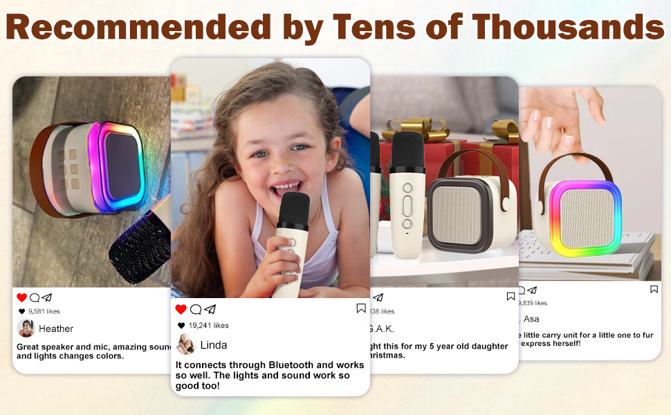 Дитяча караоке-машина з 2 бездротовими мікрофонами, портативна колонка для дітей та дорослих, подарунок для дівчинки, бежевий колір