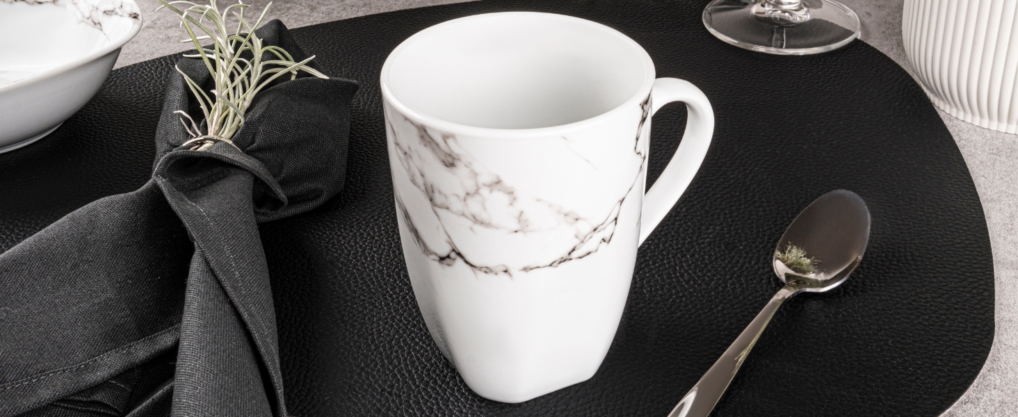Singer | Bilgola Marble 6-Piece Coffee Cup Set, Porcelain Coffee Cups for 6 People, Dishwasher-Safe Coffee Cups & Mugs Set for Coffee & Tea, 350 ml | PREMIUM COLLECTION