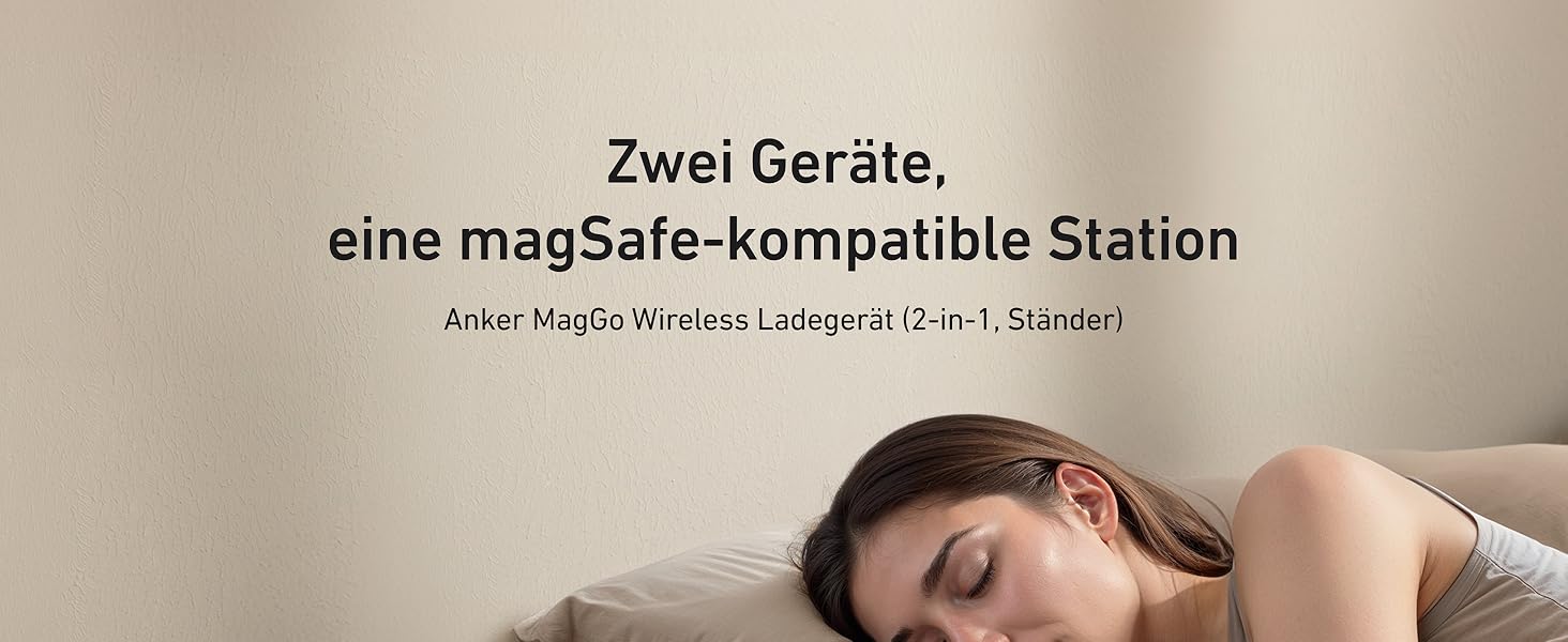 Anker MagGo 15W Magsafe зарядний пристрій: 2-в-1 індукційна станція, Qi2 бездротовий заряд для iPhone 16/15/14/13/12, AirPods Pro, з USB-C кабелем 1.5м, без адаптера живлення