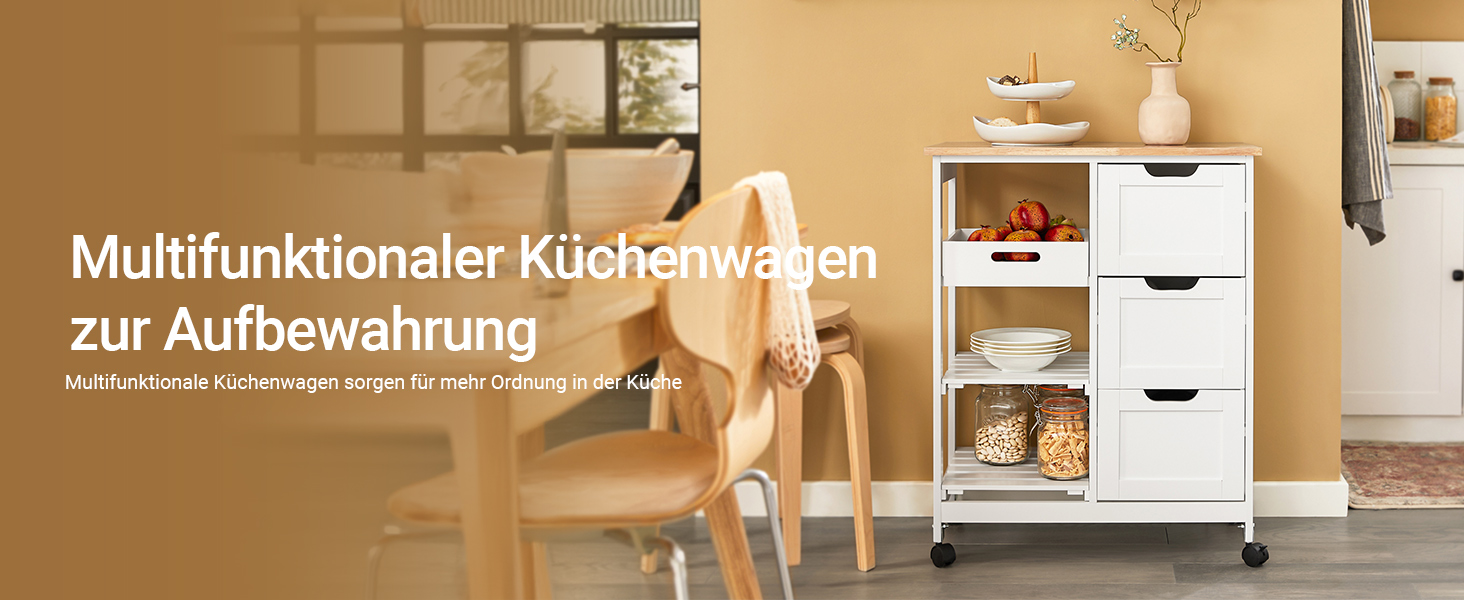 SoBuy Rolling Kitchen Cart with 2 Removable Shelves and 1 Tray