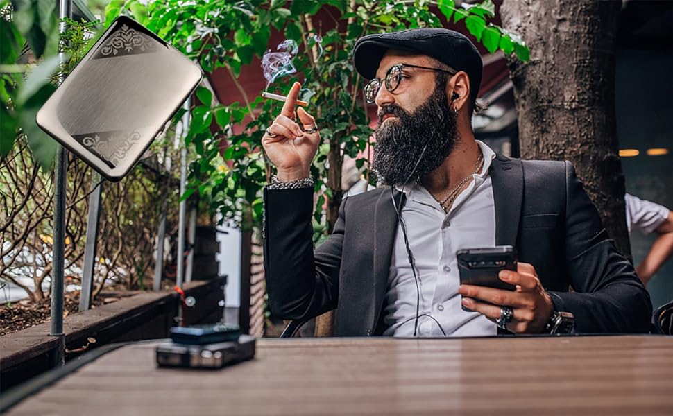 Елегантне металеве тютюнотримач з нержавіючої сталі, срібного кольору, вміщує 16 сигарет (з брендованою подарунковою коробкою, тиснення)