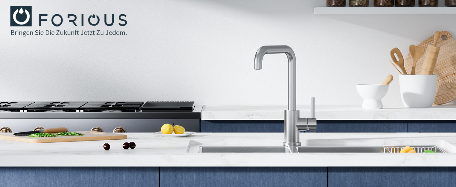 Змішувач для кухні FORIOUS з поворотним гусаком 360°, однорідний, з нержавіючої сталі, для встановлення в 1 отвір