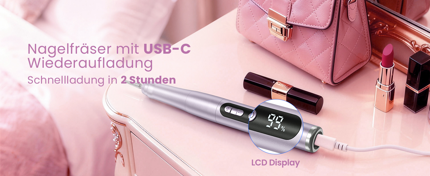 Бездротовий фрезер для нігтів 35.000 об/хв - професійний нейл-дриль для гелю та акрилу, електрична нігтьова пилка з регулюванням швидкості (фіолетовий)