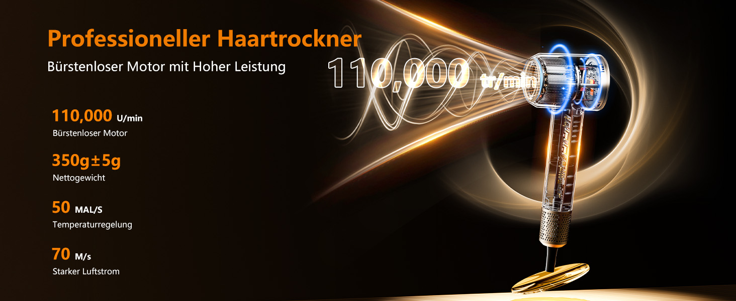 Іонський фен Föhn 200 мільйонів іонів, швидкий сушар для волосся 110 000 об/хв, компактний фен для подорожей, дому, салону. 3 температурні режими та 2 швидкості, концентрат. Сірий колір