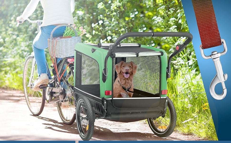 KESSER® Візок для собак Боксер 3-в-1: візок, буксир, велосипедний причіп. Великий об'єм 240 л, амортизація, поворотне переднє колесо 360°, матеріал 600D Oxford Canvas, SmartSpace, вантажопідйомність 40 кг, зелений