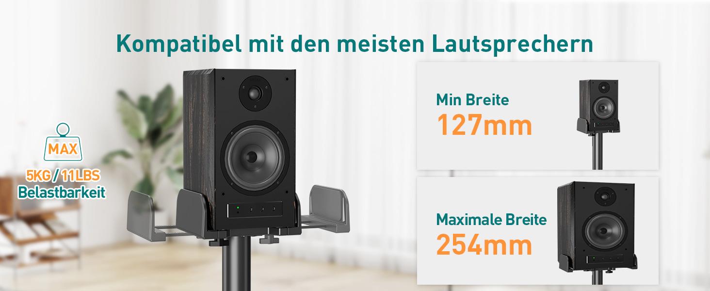 Підставка для колонок ELIVED, регульована висота, з висувною платформою та внутрішнім каналом для кабелів, 5 кг, 1 шт.