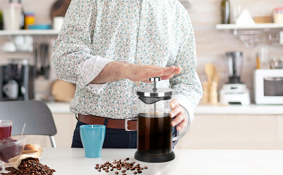 Френч-прес 600мл з нержавіючою сталлю, кавова преса, для приготування кави та чаю, стійке до нагрівання скло, підходить для миття в посудомийній машині