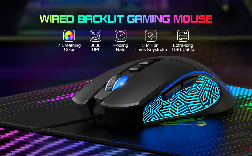 Ігровий комплект клавіатури та миші HXSJ V700: компактна клавіатура TKL з RGB-підсвічуванням та оптична миша з 7 кнопками (до 3600 DPI) для PC та Mac, чорний колір