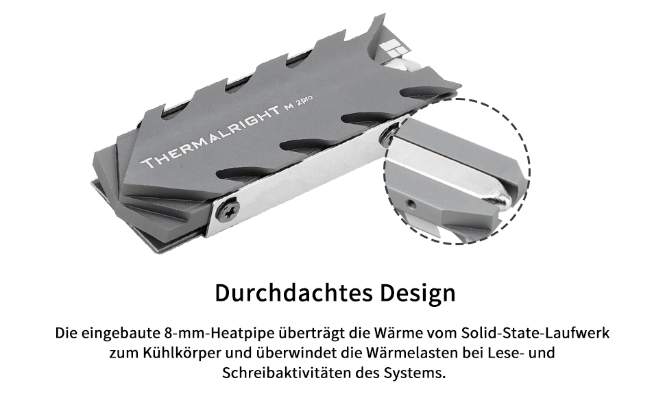 Радіатор охолодження SSD M.2 2280 Thermalright Pro: 8мм тепловірна трубка, подвійний термопад високої продуктивності