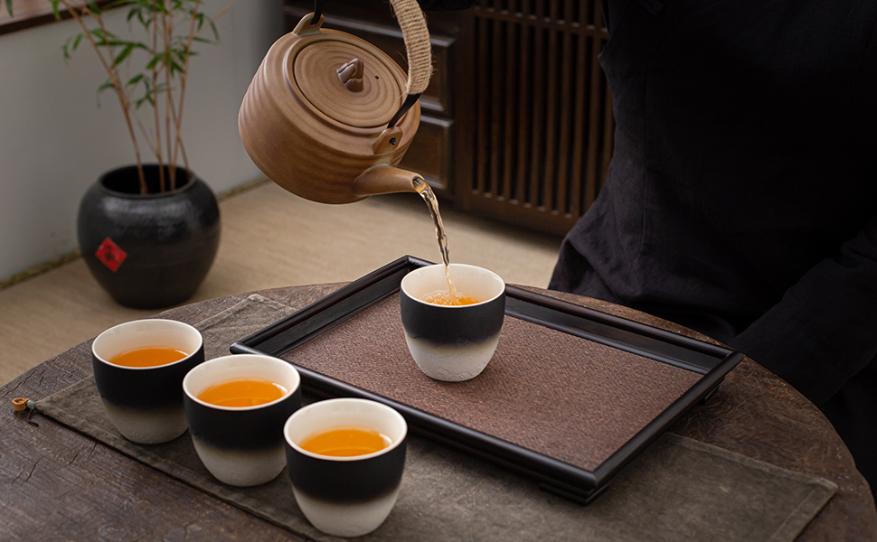 Японська чашка для чаю TEANAGOO з кераміки, 205 мл, темно-сіра, H4. Набір чашок для чаю, японський стиль, азіатський дизайн.