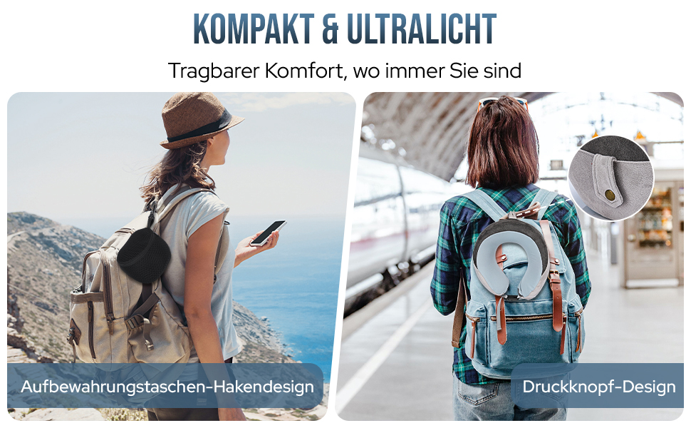 Подушка для шиї в літак, Memory Foam, м'яка, регульована та компактна, Ice Silk, для дорослих, ергономічна, з чохлом для зберігання (сіра)