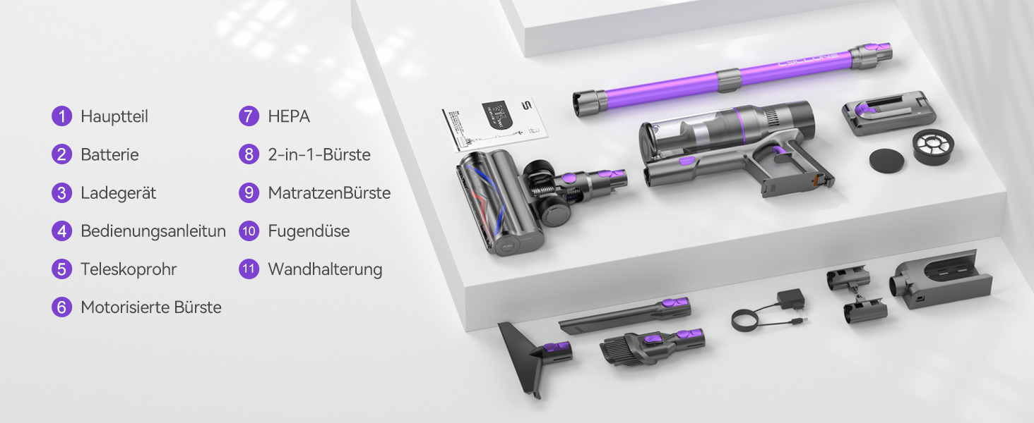 Бездротовий акумуляторний пилосос 580W з LED-дисплеєм, 55KPa, 75 хвилин роботи, об'єм контейнера 1,5л, для твердих підлог, килимів та шерсті тварин