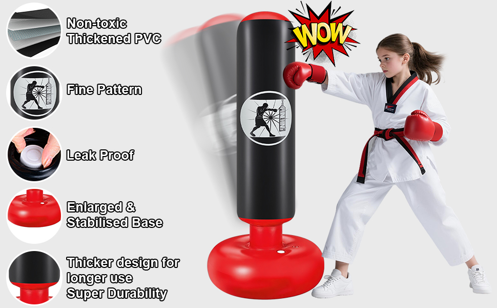 Дитячий боксерський мішок Qoosea для дітей 6-12 років, 160 см, з рукавичками, для карате, кікбоксингу, Taekwondo, MMA, чорний