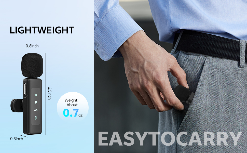 Бездротовий петличний мікрофон для iPhone/Android/iPad/комп'ютера, з шумозаглушенням, для запису відео, інтерв'ю, YouTube, Vlog, чорний