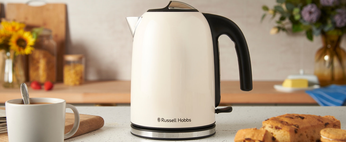 Електричний чайник Russell Hobbs Colours Plus Mocha з нержавіючими акцентами, 1.7л, 2400W, з індикатором рівня води, фільтром від накипу та функцією швидкого кип'ятіння