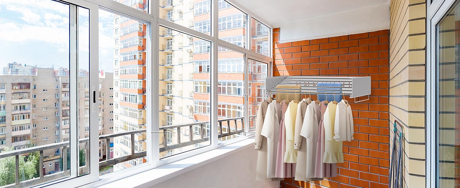 Настінний сушильник для білизни з довгими стіжками, 5 ліній сушіння, розкладний, для дому та вулиці, ванна кімната (білий, 80 см)