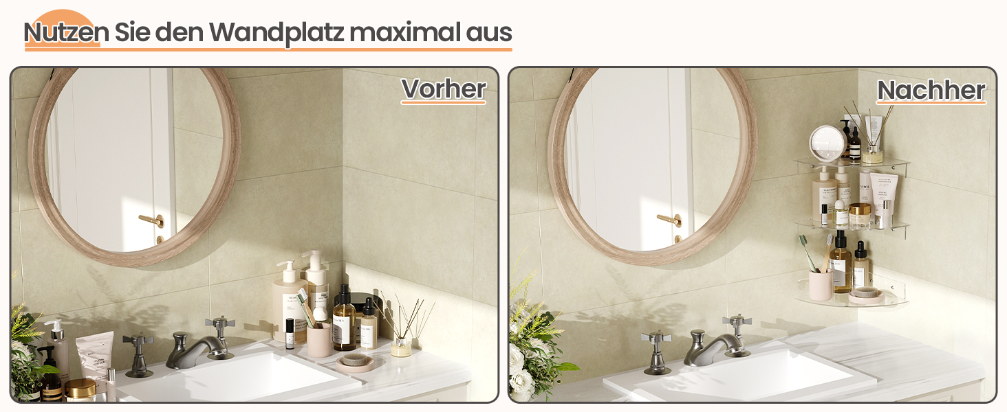 Настінні полиці Upsimples, 4 шт., білі, без свердління, 38x10 см, для ванної, спальні та кухні