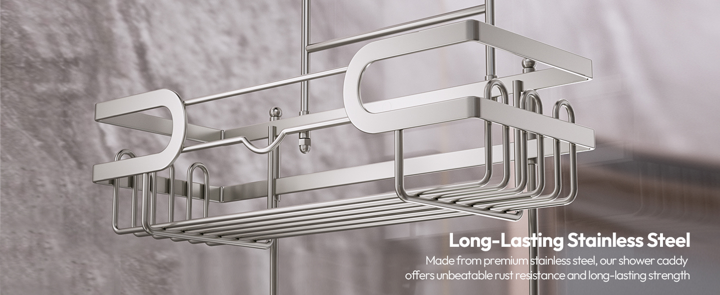 Настінна поличка для душу SWTYMIKI з нержавіючої сталі, сірого кольору - 2 корзини, 2 мильниці, 14 гачків