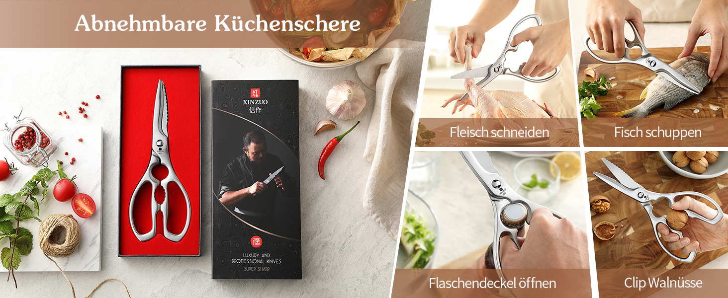 Японський ніж Kiriсuke від XINZUO з дамаської сталі, 21.5 см, Gyuto, ручка з оливкового дерева та чорного рогу буйвола, з піхвою, ручна робота, професійний ніж для кухні
