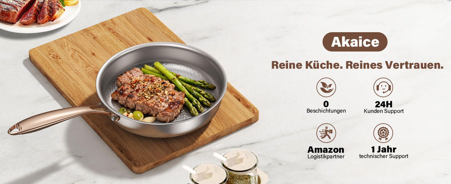 Пательня сталева 28 см Titan, не покрита, індукційна, з ручкою з рожевого золота, 18/10, для всіх типів плит та посудомийки, без PTFE/PFOA