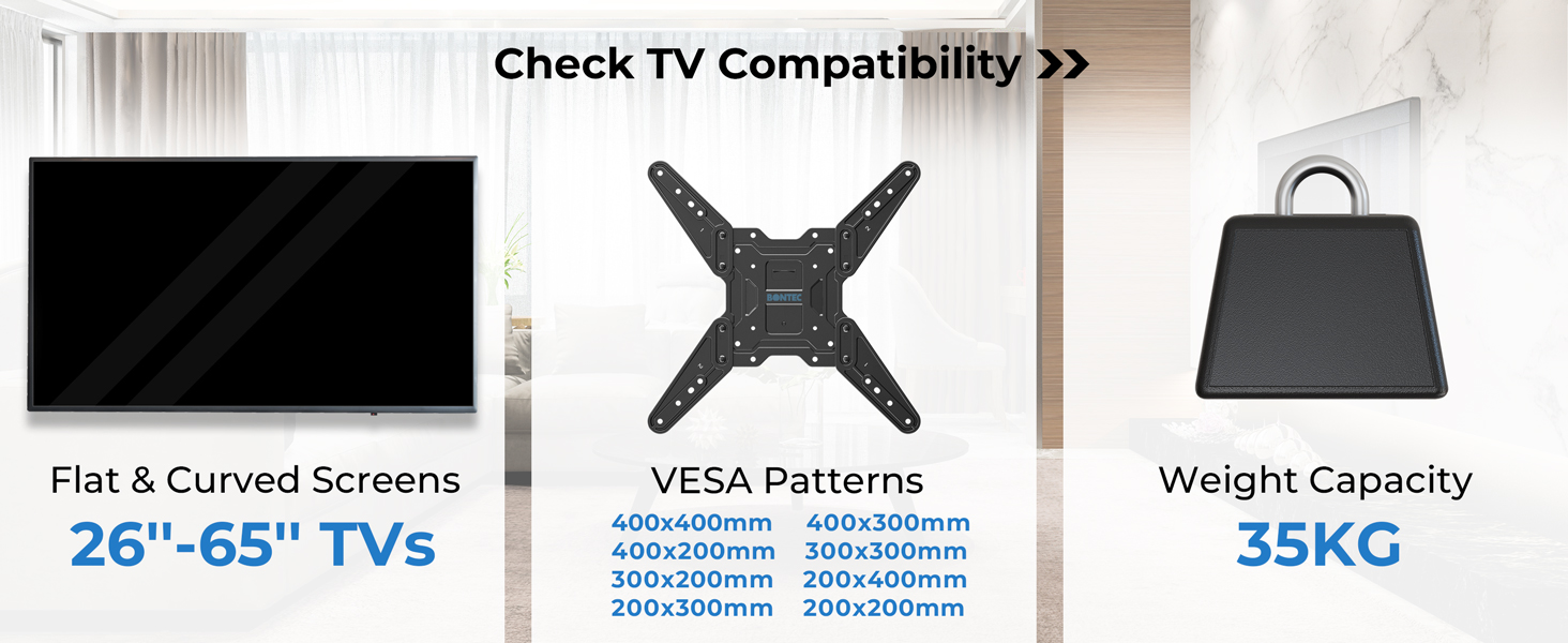 Кронштейн для телевізора BONTEC 950 мм, поворотний, нахильний, для 26-65 дюймів, VESA 400x400, до 35 кг
