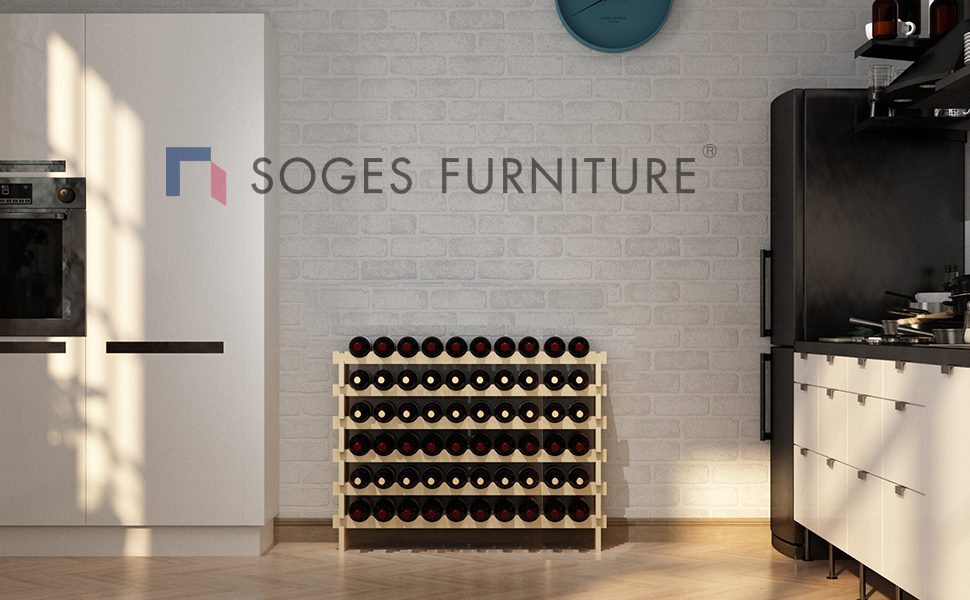 Дерев'яна винна етажерка sogesfurniture на 32 пляшки, 6 рівнів, стелаж для вина, кухні, їдальні, бару, 90x30x81 см