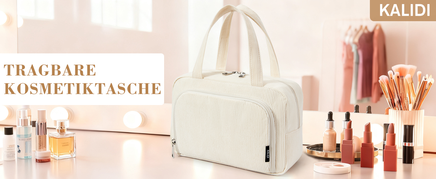 Косметичка жіноча Kalidi з багатьма відділеннями та слотом для пензлів, велика сумка для макіяжу, органайзер для косметики, валізка, темно-зелений (бежевий)