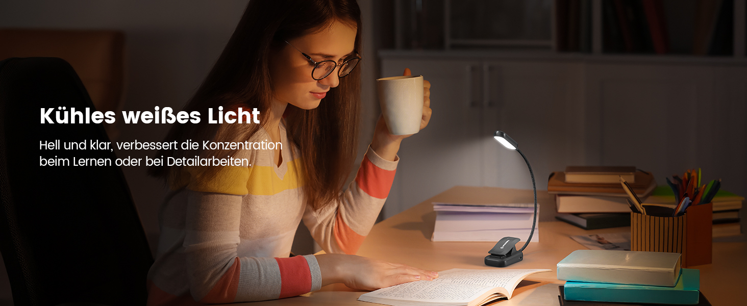 Світлодіодна лампа для читання Glocusent з кріпленням, 20 LED, USB, 5 режимів температури кольору, регулювання яскравості, гнучка на 360°, для читання в ліжку