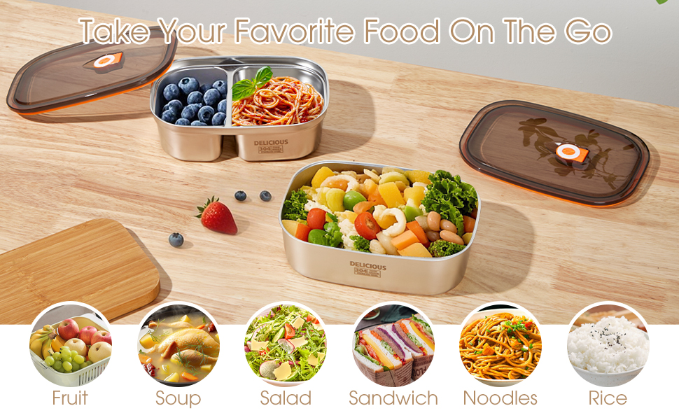 Набір ланч-боксів Kabbas Premium (2 шт.), 1.2L+1.7L, нержавіюча сталь 304, з відділеннями, не протікають, для дорослих та підлітків, легкі, ідеальні для школи, офісу, відпочинку на природі